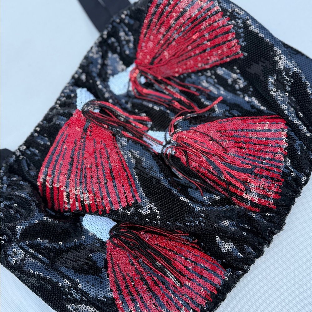 QUEEN OF SPARKLES Black and Red Sequin Crop Top - Size S - Picture 6 of 16